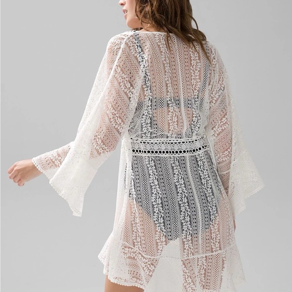 White House Black Market Lace Caftan Swimsuit Cover Up Size XS/S White - Picture 2 of 5